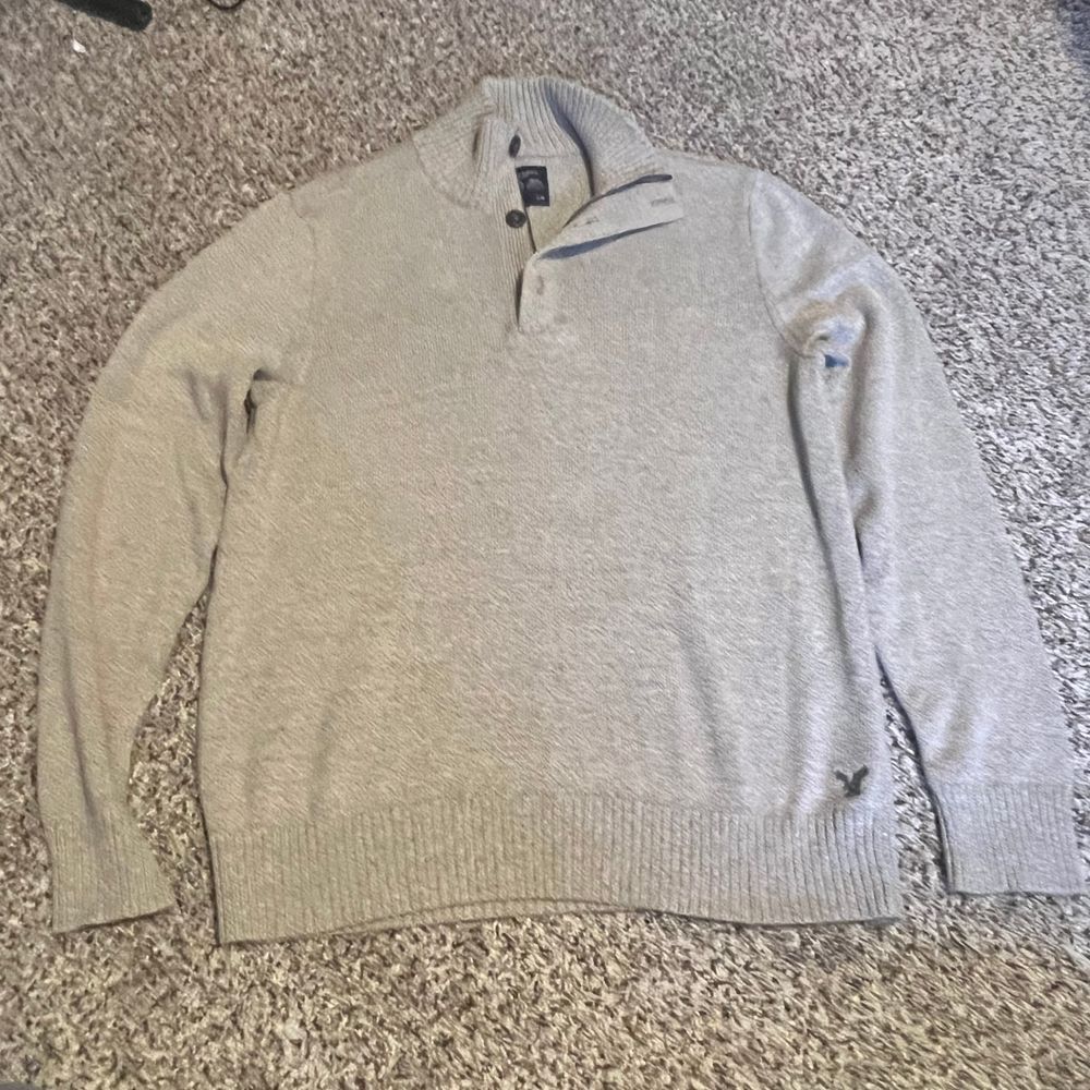 American‎ Eagle Men's Quarter-Zip Pullover Sweater Athletic Fit Heather Gray L